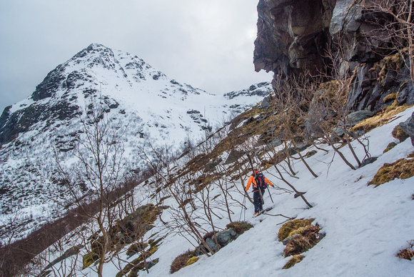 Bushwhacking to get to the prize couloir